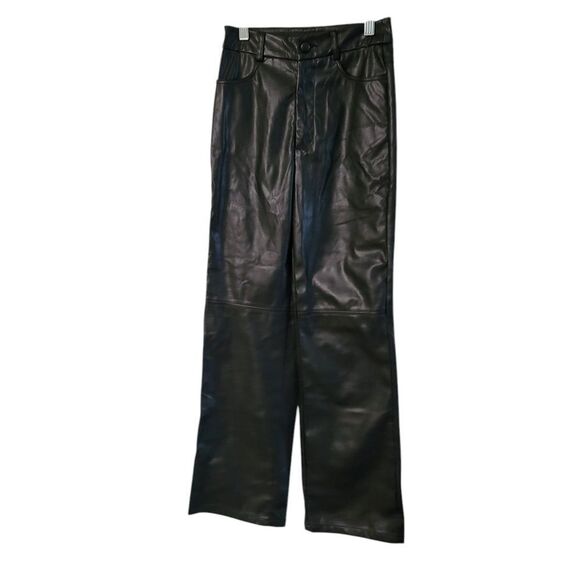 SHEIN Black Leather Straight-Leg Pants - Picture 1 of 4